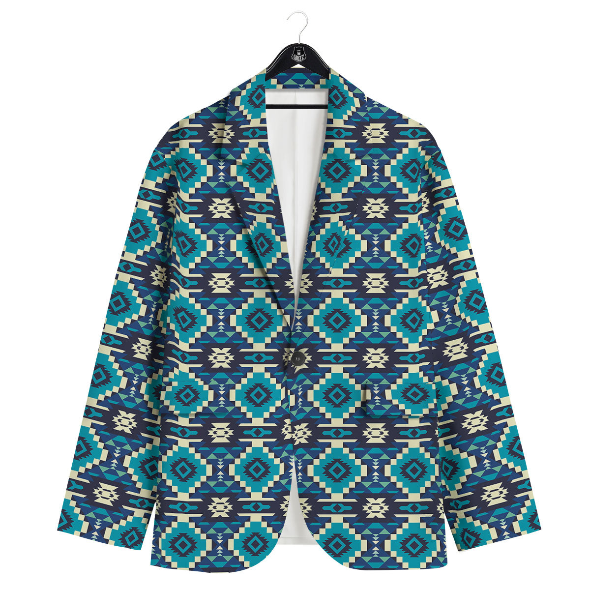 Aztec Turquoise And Blue Print Pattern Men's Sport Coat-grizzshop