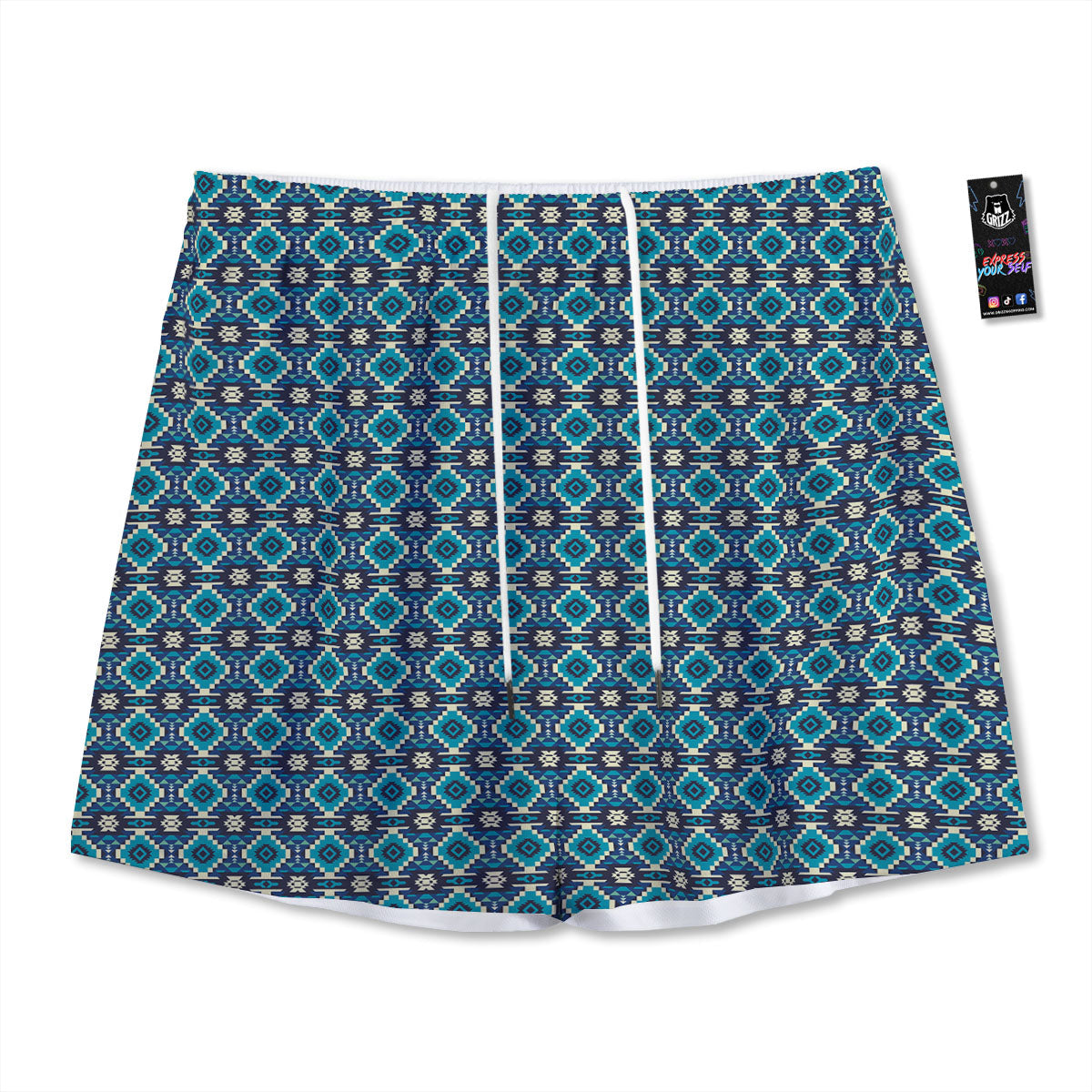 Aztec Dark Grey Print Pattern Mesh Shorts