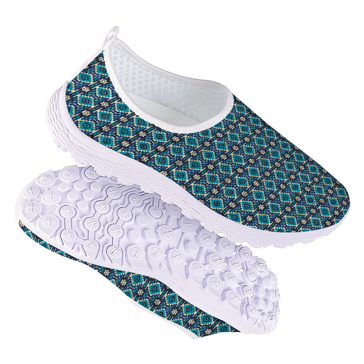 Aztec Turquoise And Blue Print Pattern Nurse Shoes-grizzshop