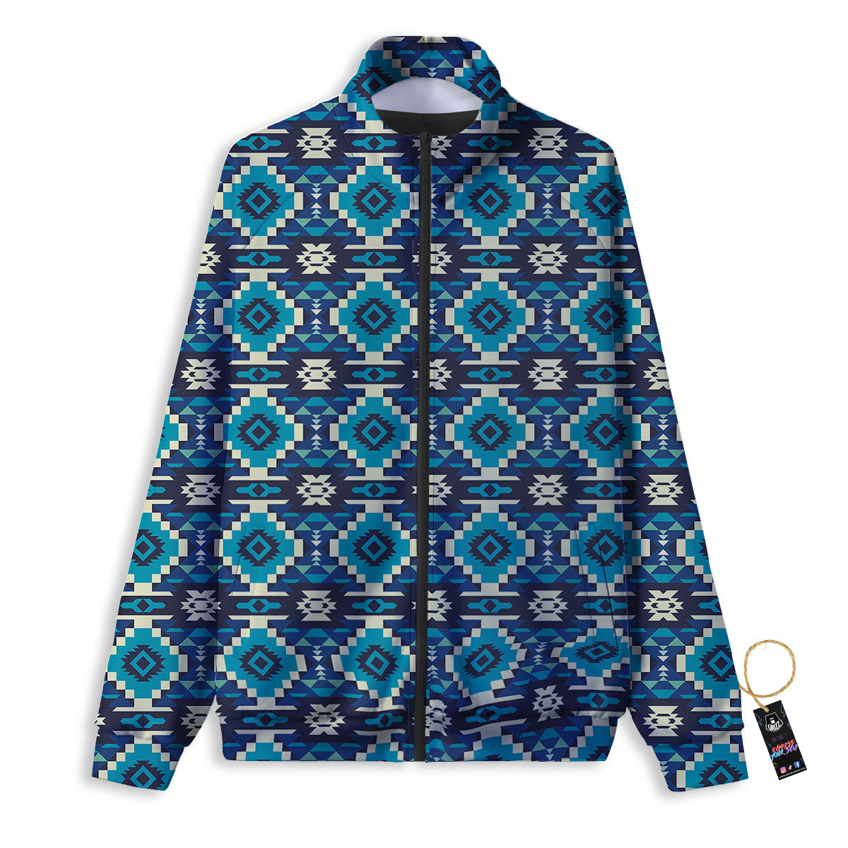 Aztec Turquoise And Blue Print Pattern Track Jacket-grizzshop