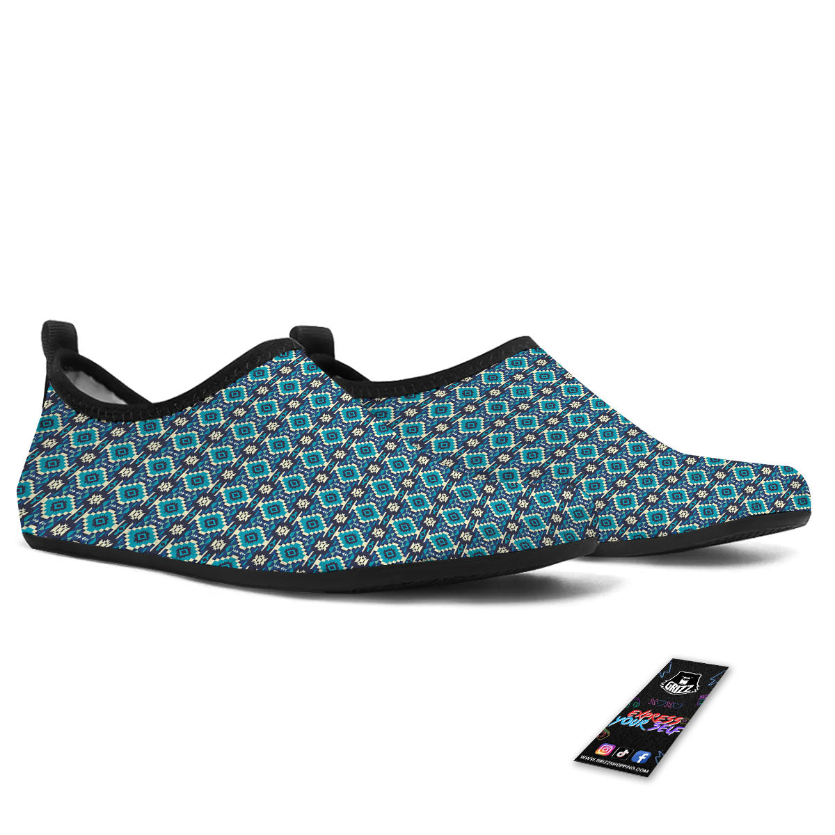 Aztec Turquoise And Blue Print Pattern Water Shoes-grizzshop