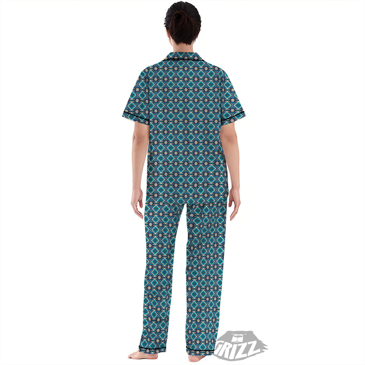 Aztec Turquoise And Blue Print Pattern Women's Pajamas Set-grizzshop