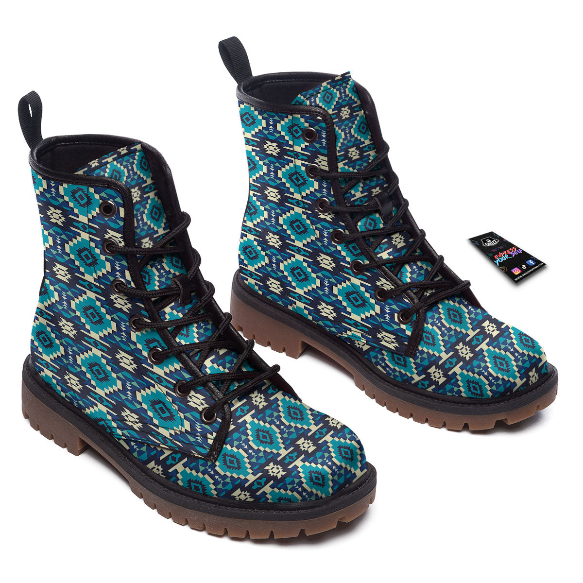 Aztec Turquoise And Blue Print Pattern Work Boots-grizzshop