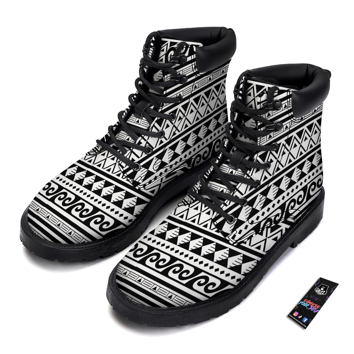 Aztec White And Black Print Pattern Boots-grizzshop
