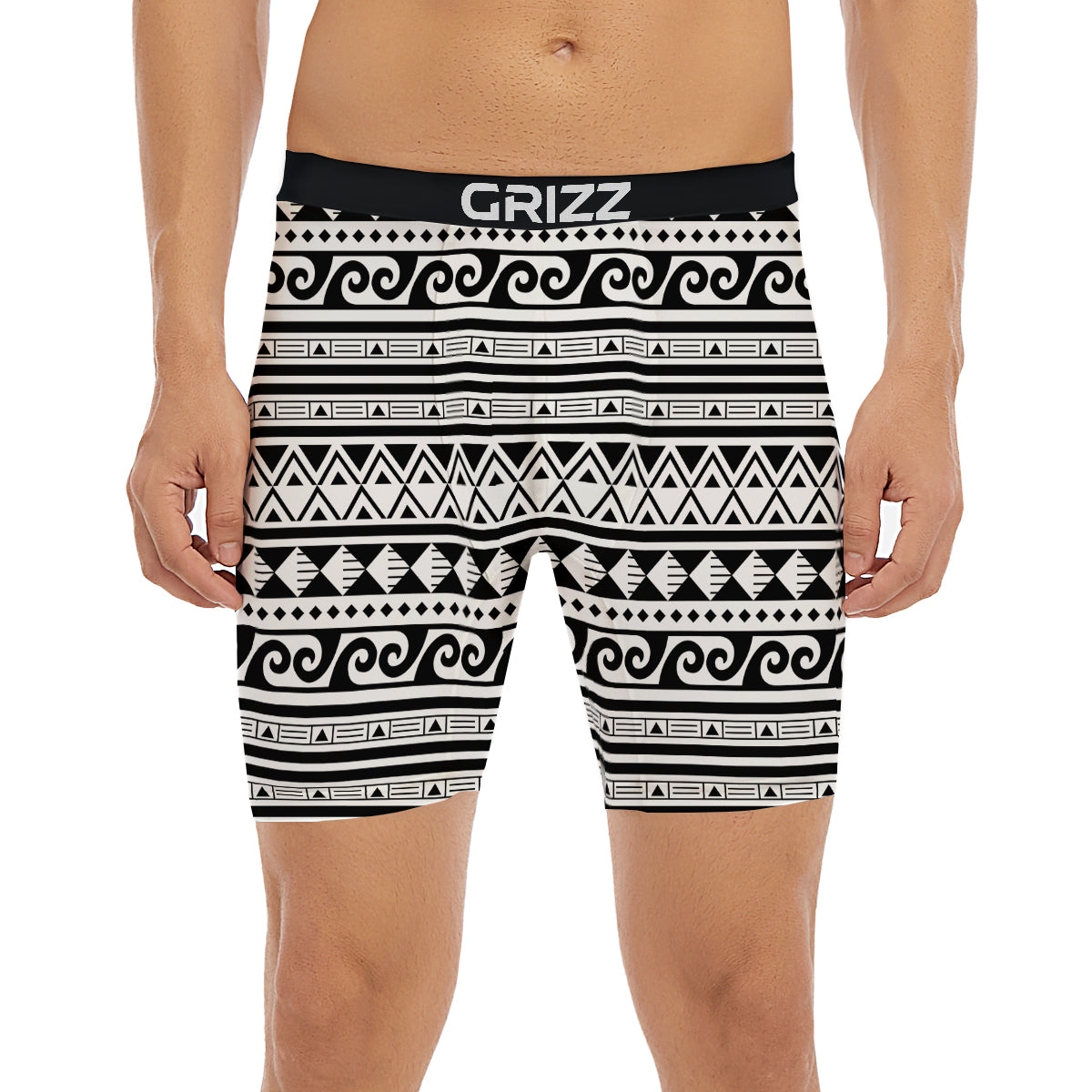 Aztec White And Black Print Pattern Boxer Briefs-grizzshop