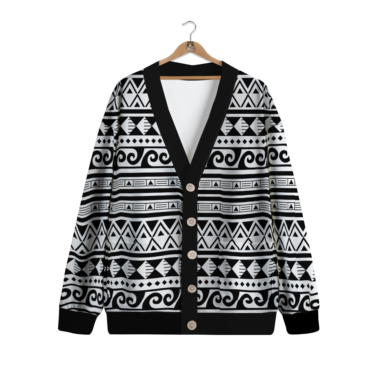 Aztec White And Black Print Pattern Cardigan-grizzshop