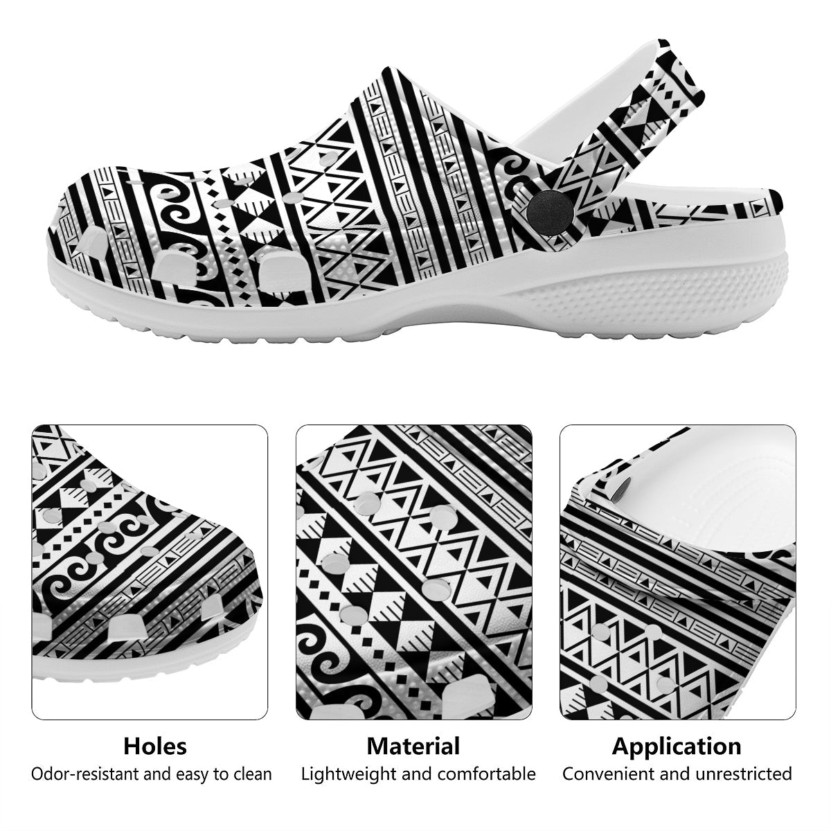 Aztec White And Black Print Pattern Clog-grizzshop