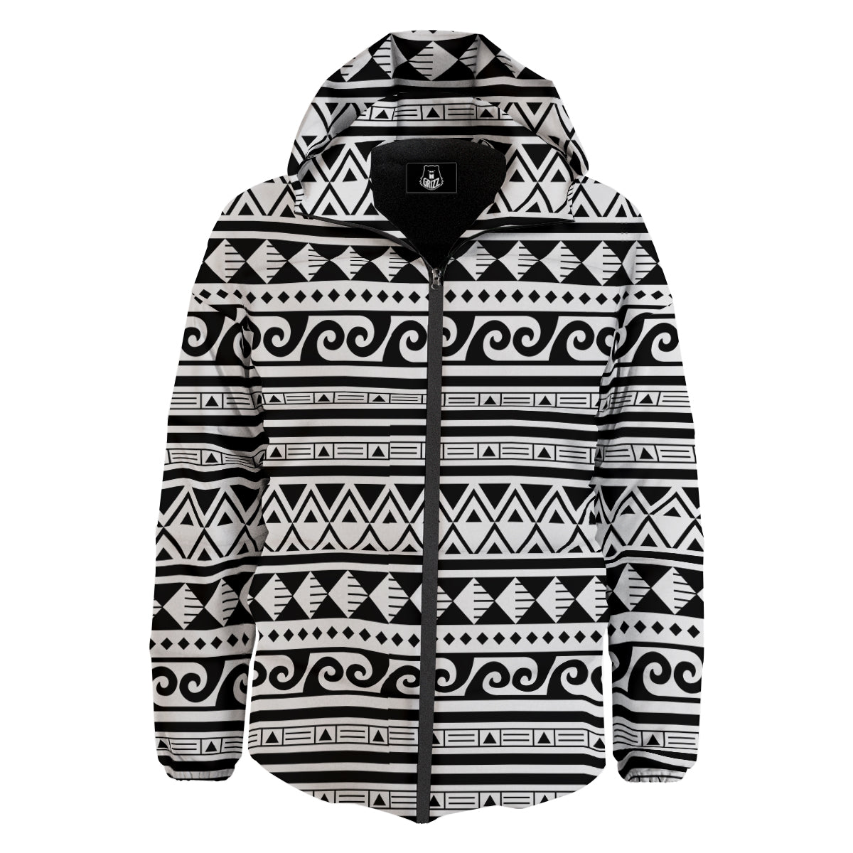 Aztec White And Black Print Pattern Down Jacket-grizzshop