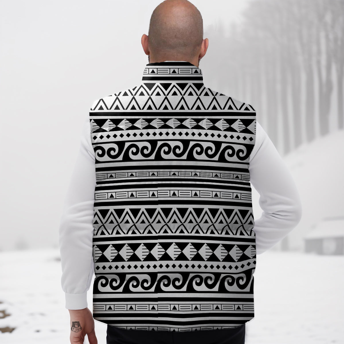 Aztec White And Black Print Pattern Down Vest