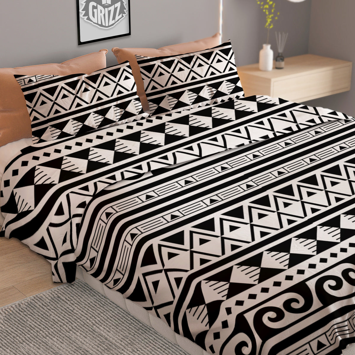 Aztec White And Black Print Pattern Duvet Cover Bedding Set