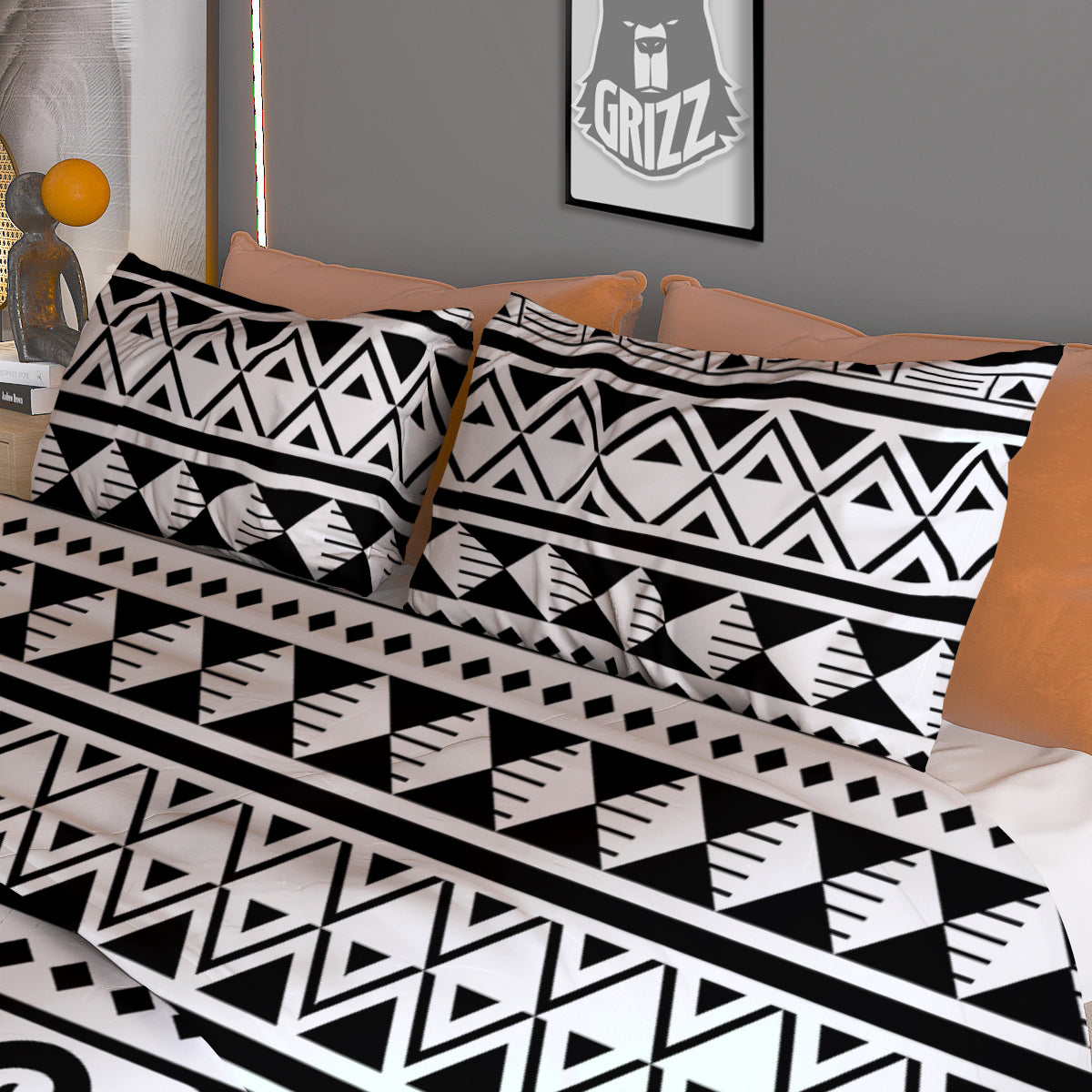 Aztec White And Black Print Pattern Duvet Cover Bedding Set
