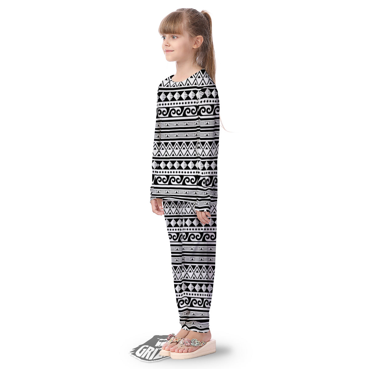 Aztec White And Black Print Pattern Kid's Pajamas-grizzshop