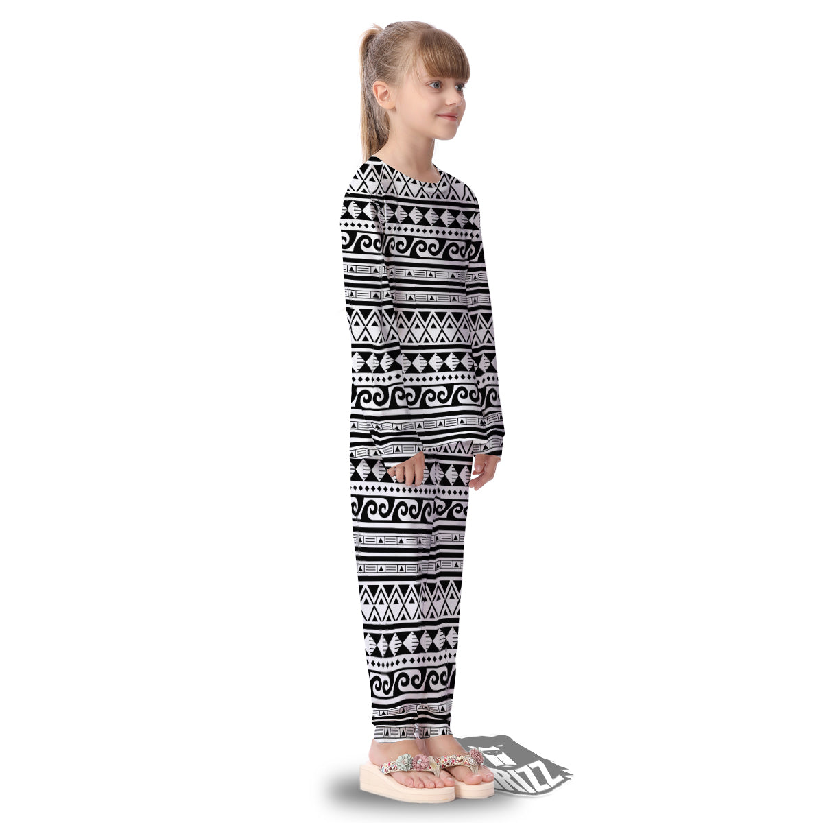Aztec White And Black Print Pattern Kid's Pajamas-grizzshop