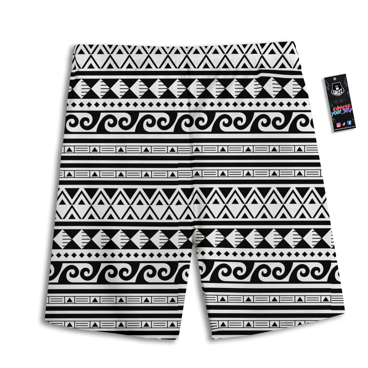 Aztec White And Black Print Pattern Men's Athletic Shorts