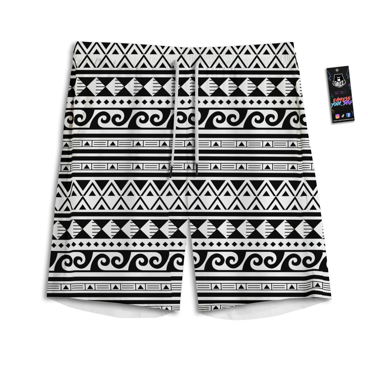 Aztec White And Black Print Pattern Men's Athletic Shorts