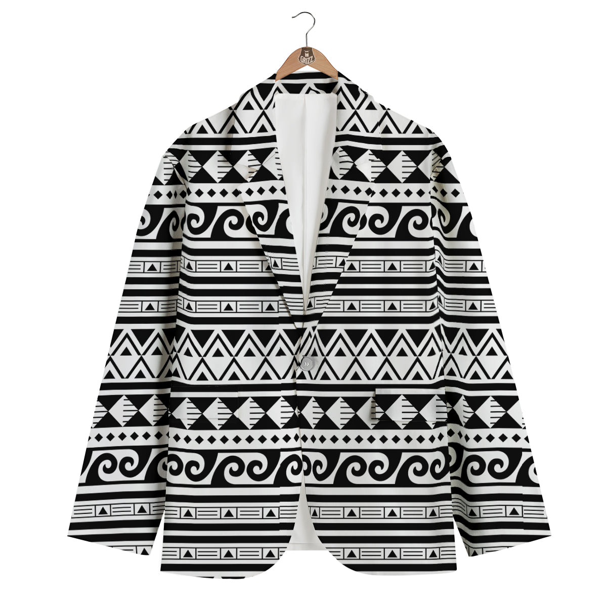 Aztec White And Black Print Pattern Men's Blazer-grizzshop