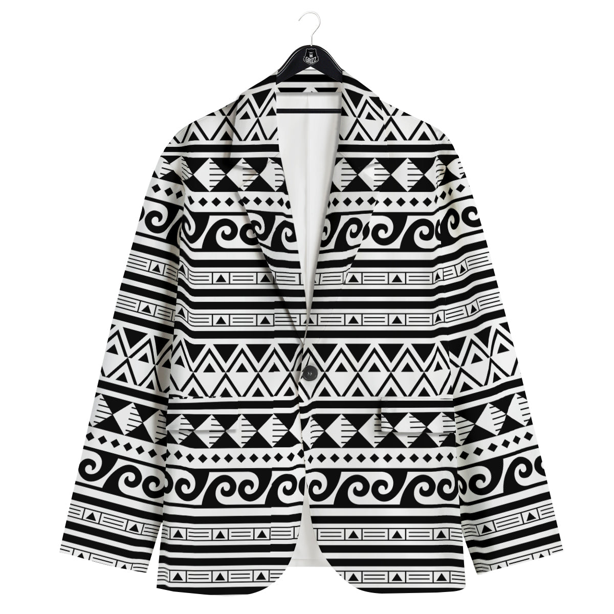 Aztec White And Black Print Pattern Men's Sport Coat-grizzshop