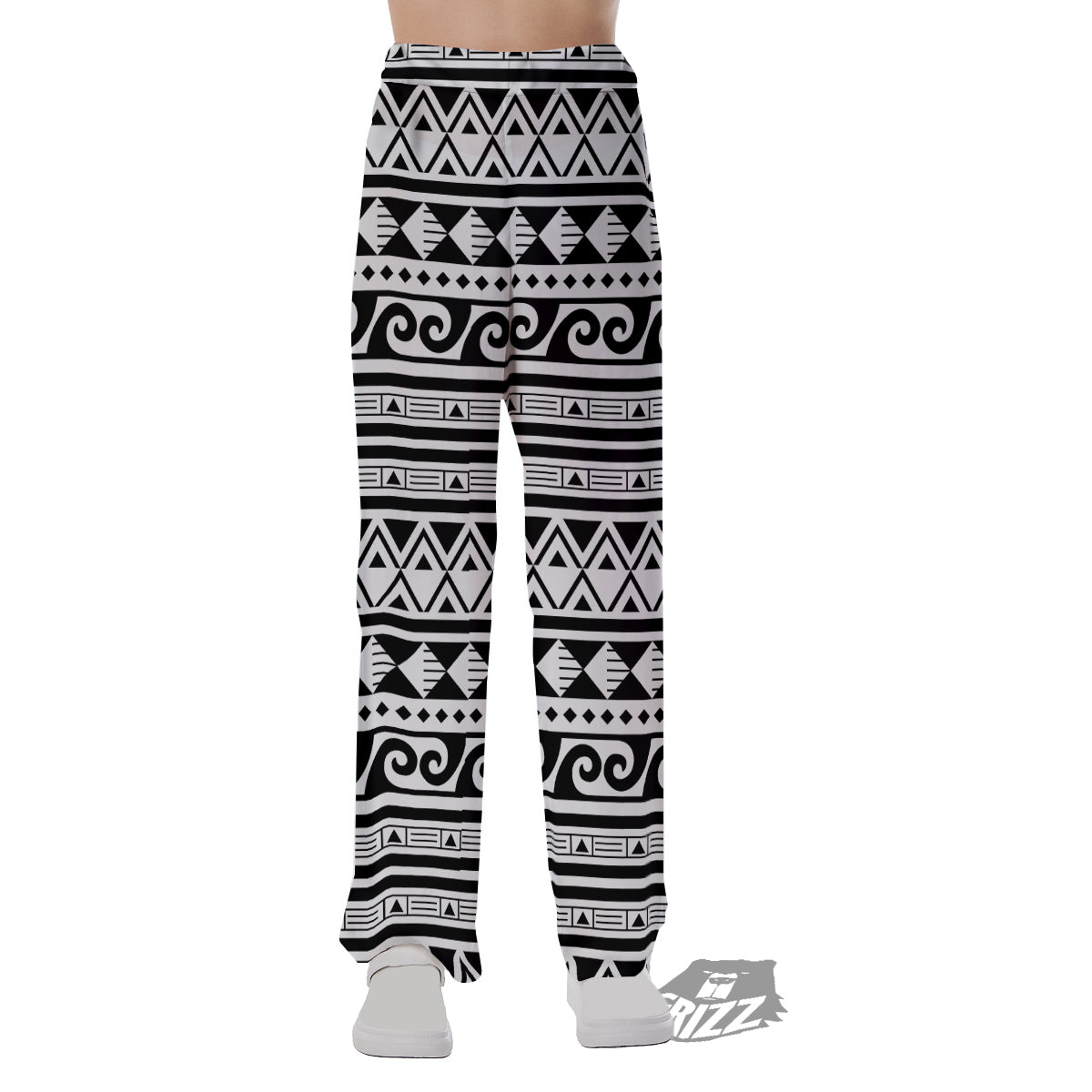 Aztec White And Black Print Pattern Pajama Pants-grizzshop