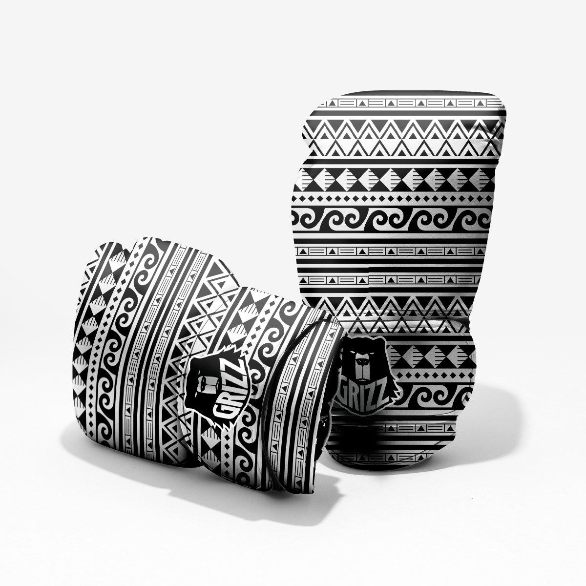 Aztec White And Black Print Pattern Pro Boxing Glove