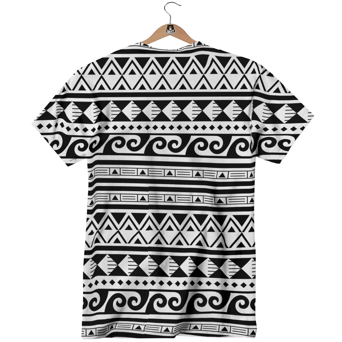 Aztec White And Black Print Pattern T-Shirt-grizzshop