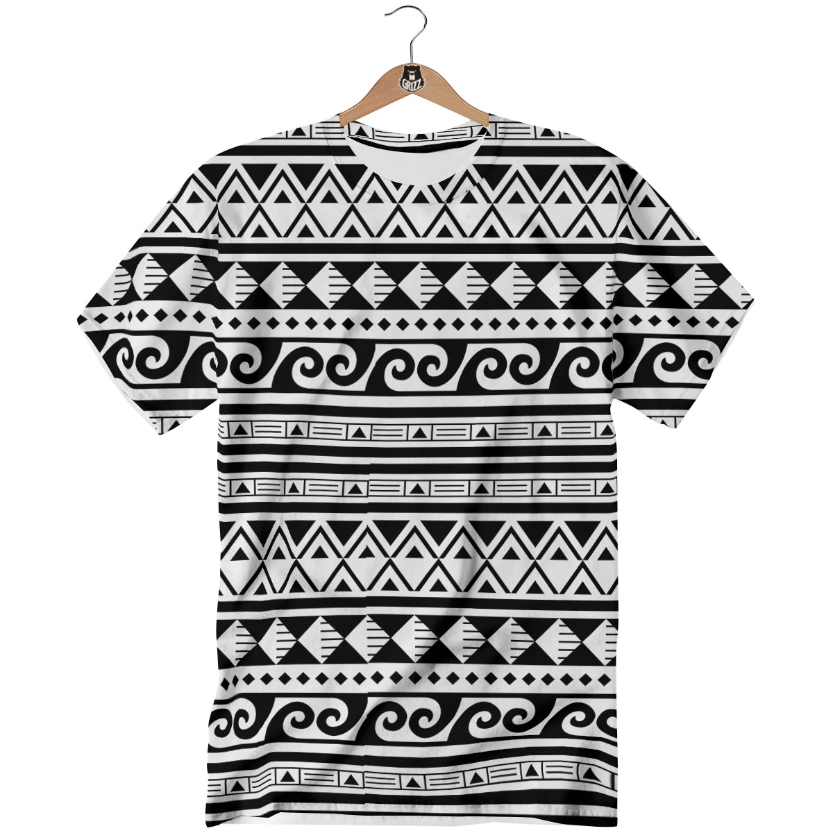 Aztec White And Black Print Pattern T-Shirt-grizzshop