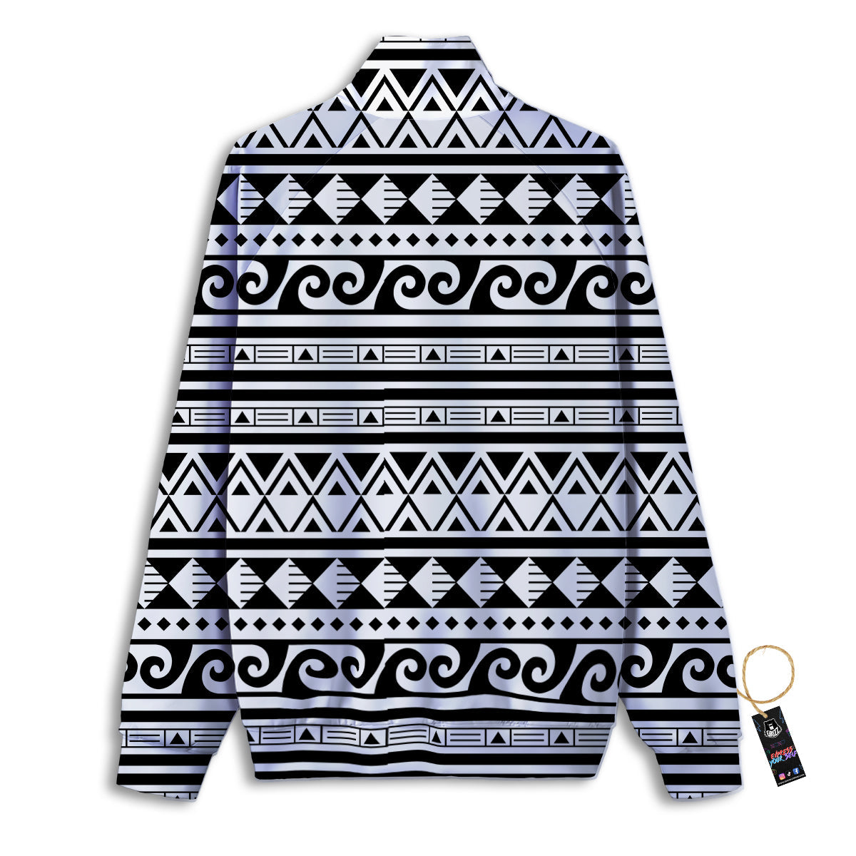 Aztec White And Black Print Pattern Track Jacket-grizzshop
