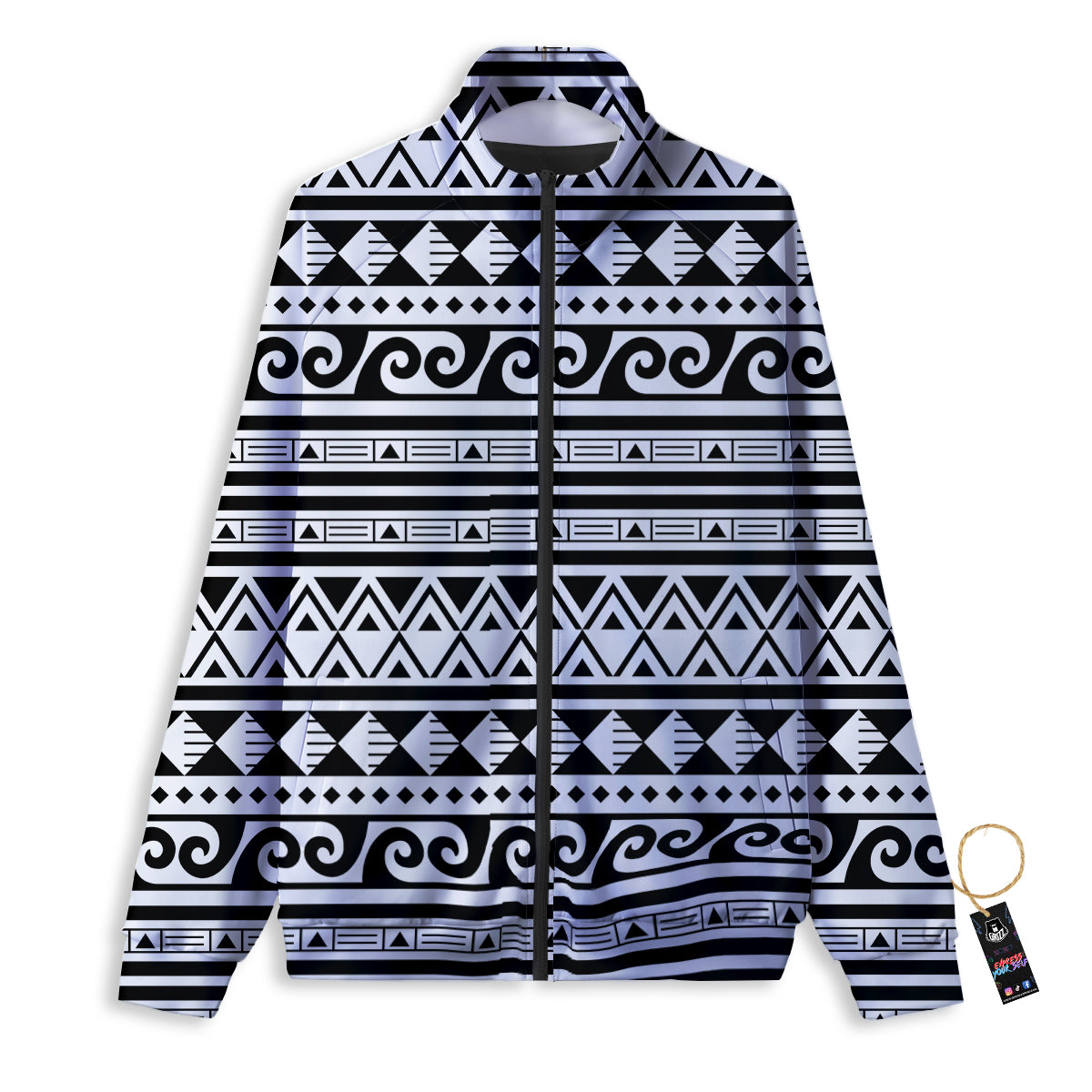 Aztec White And Black Print Pattern Track Jacket-grizzshop