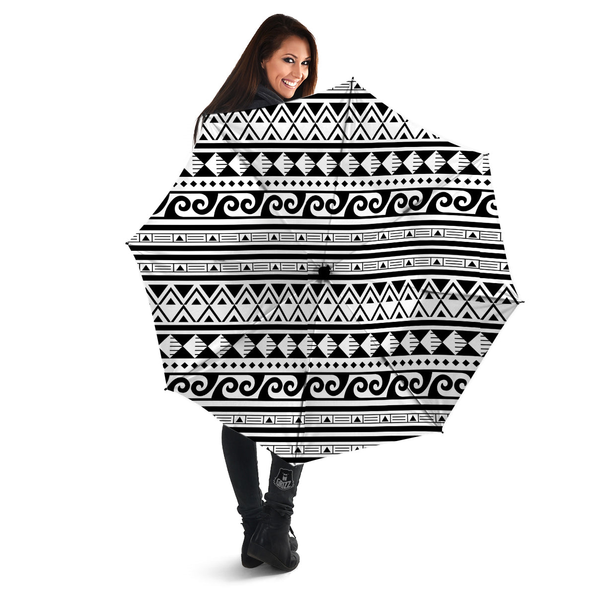 Aztec White And Black Print Pattern Umbrella-grizzshop