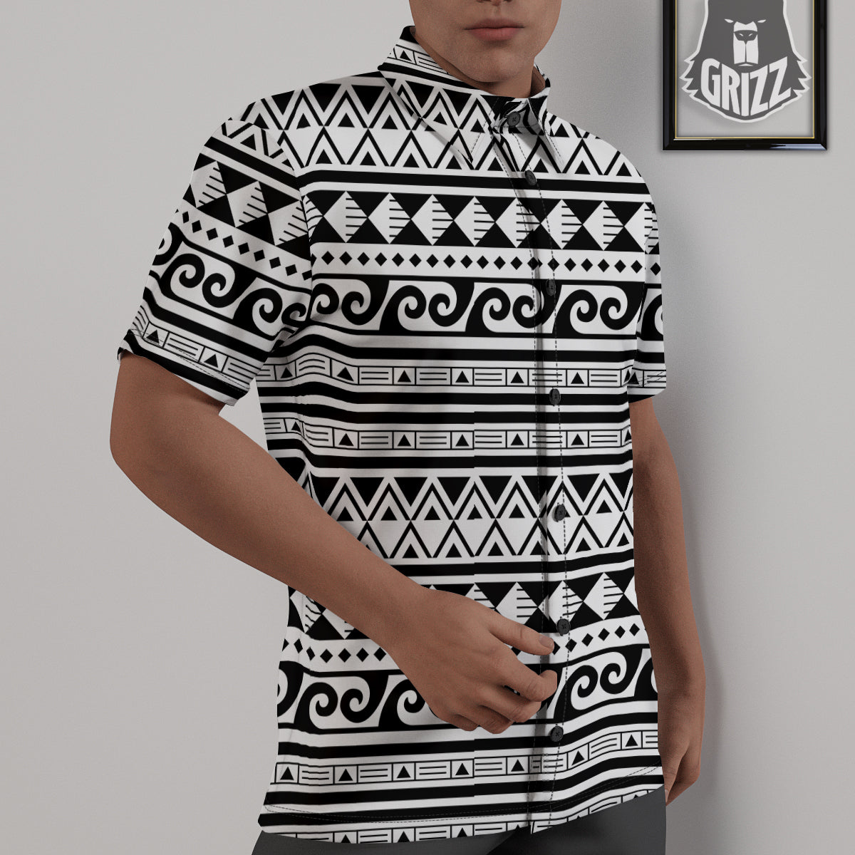 Aztec White And Black Print Pattern Untucked Shirts-grizzshop