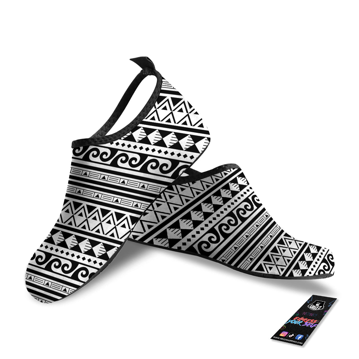 Aztec White And Black Print Pattern Water Shoes-grizzshop