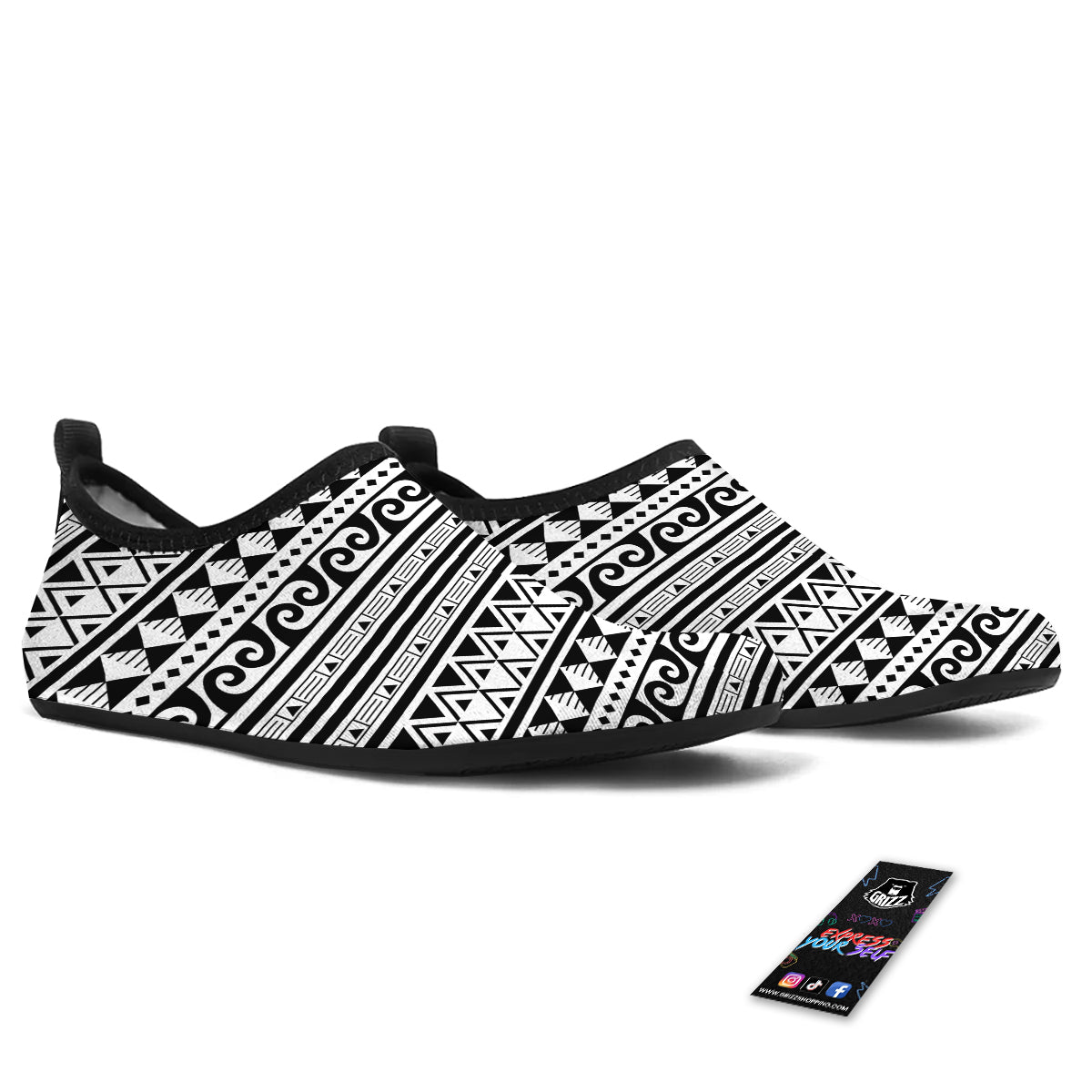 Aztec White And Black Print Pattern Water Shoes-grizzshop