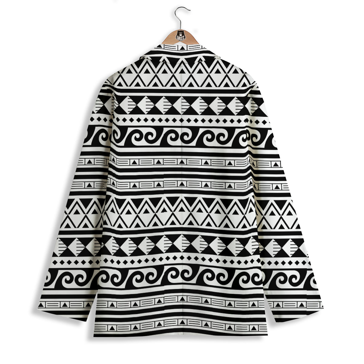 Aztec White And Black Print Pattern Women's Blazer-grizzshop