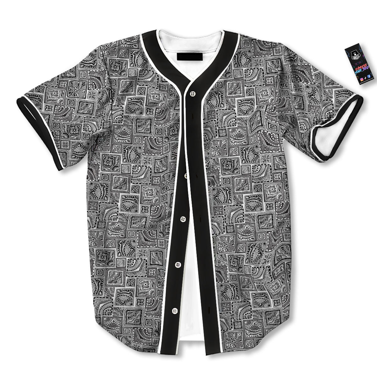 Aztec White And Grey Print Pattern Baseball Jersey-grizzshop