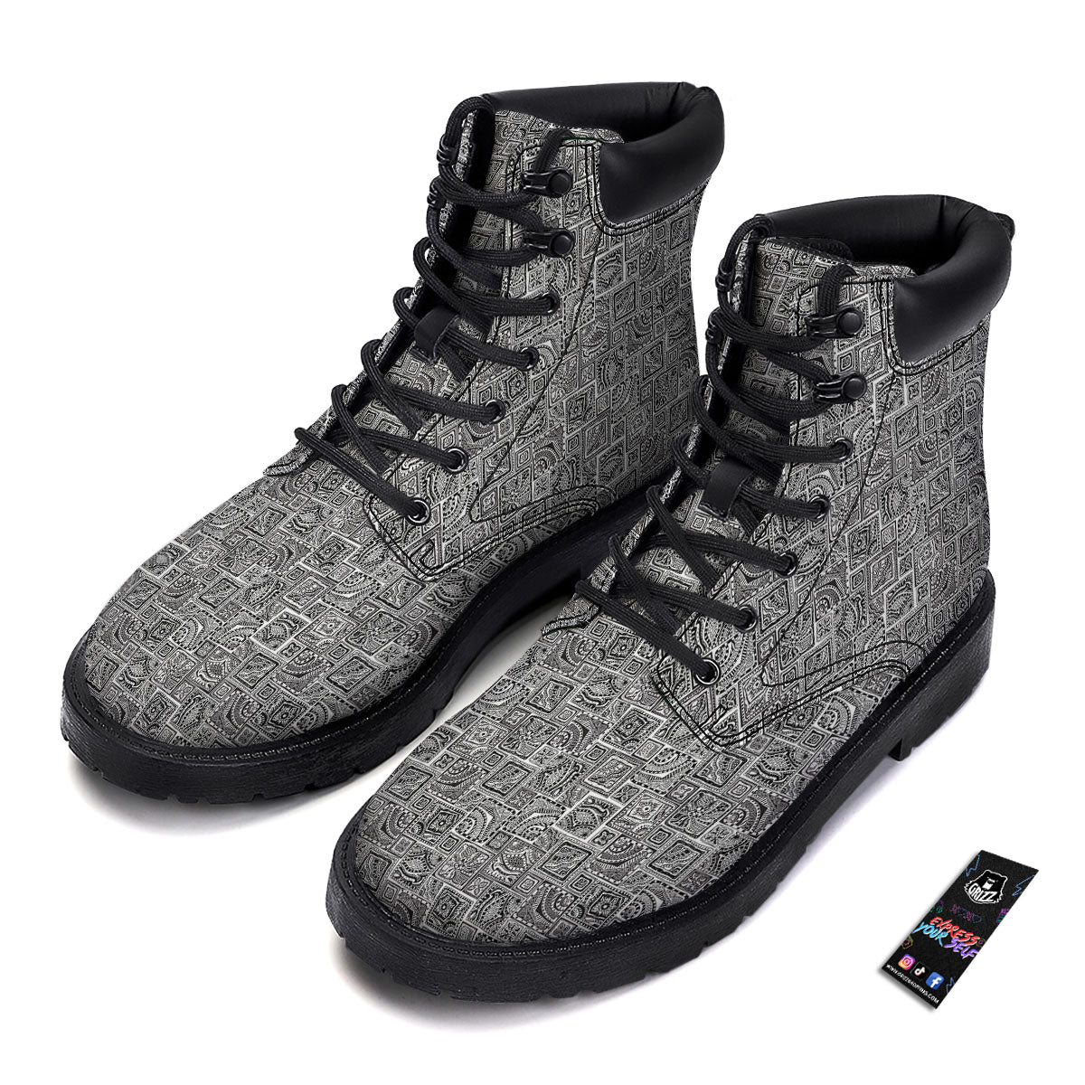 Aztec White And Grey Print Pattern Boots-grizzshop