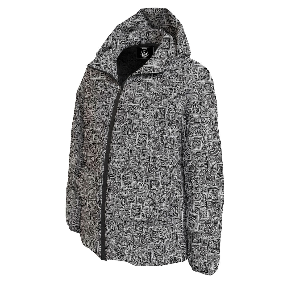 Aztec White And Grey Print Pattern Down Jacket-grizzshop