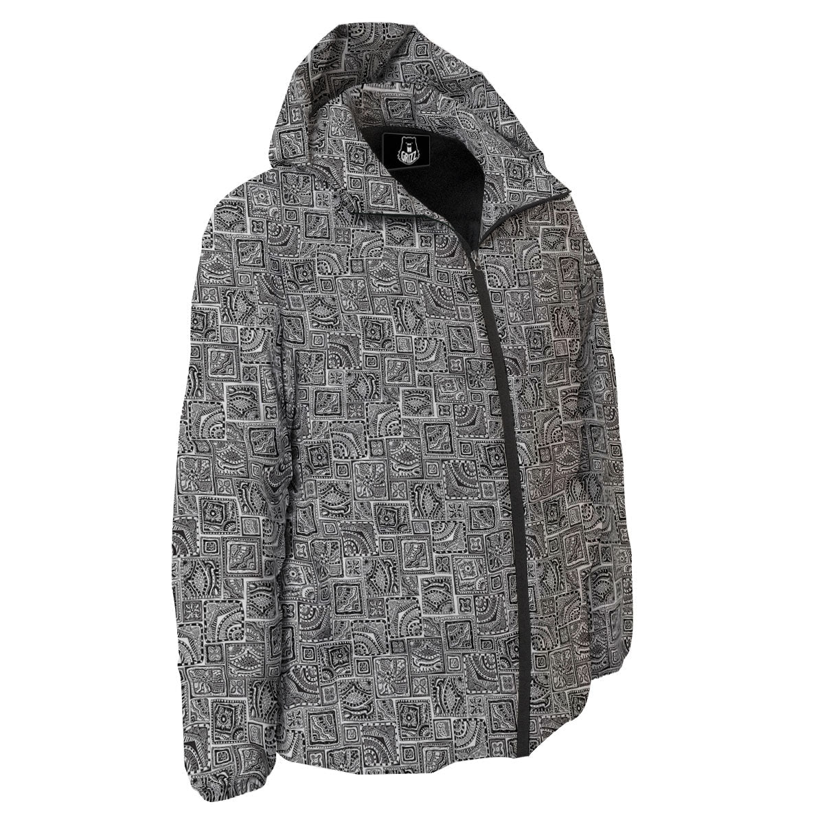 Aztec White And Grey Print Pattern Down Jacket-grizzshop