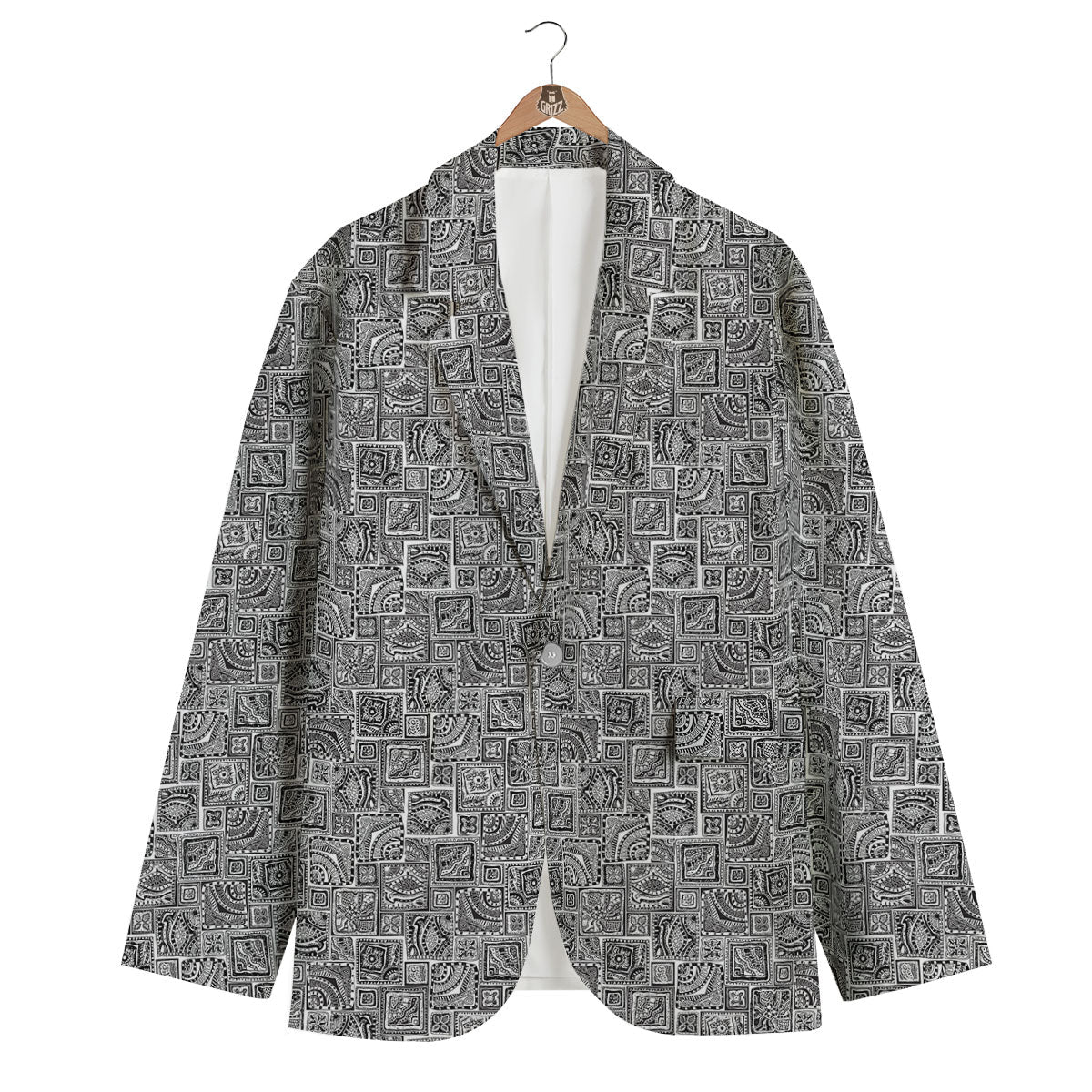 Aztec White And Grey Print Pattern Men's Blazer-grizzshop