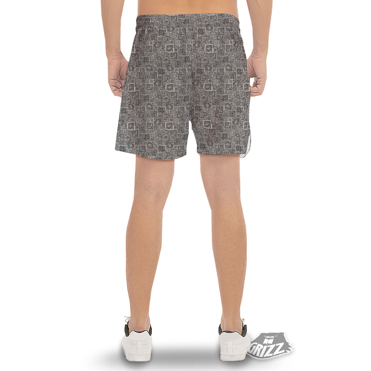 Aztec White And Grey Print Pattern Men's Gym Shorts-grizzshop