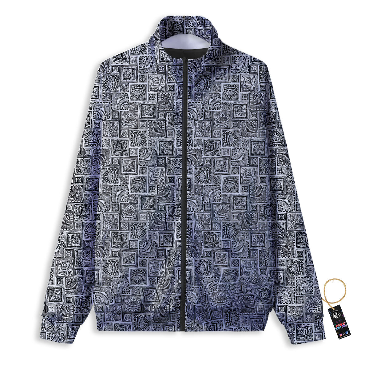Aztec White And Grey Print Pattern Track Jacket-grizzshop