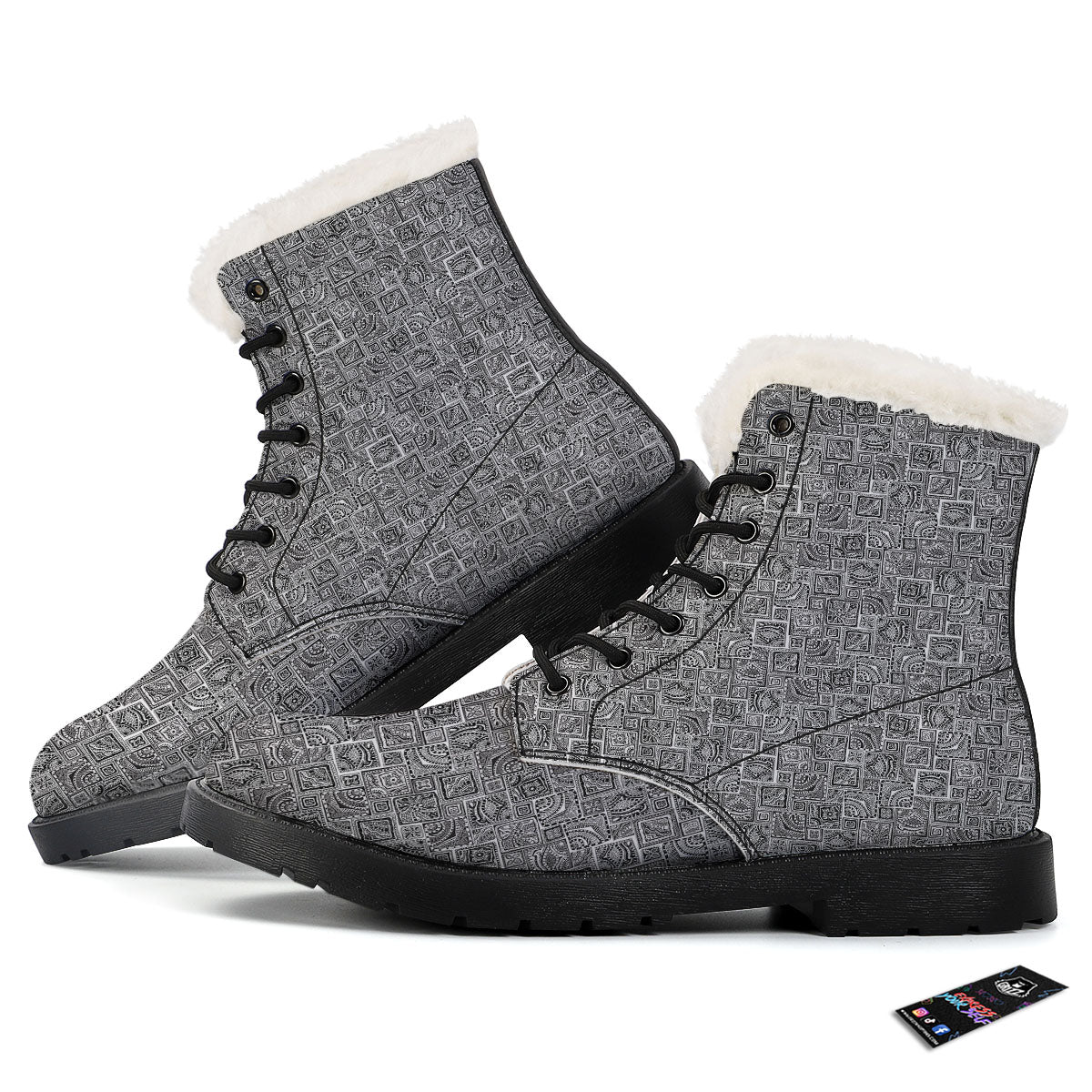 Aztec White And Grey Print Pattern Winter Boots-grizzshop
