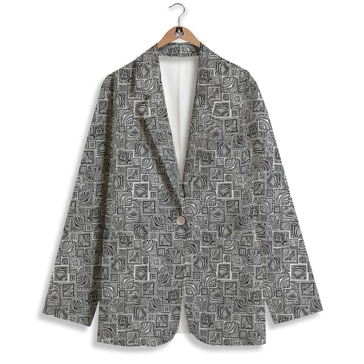 Aztec White And Grey Print Pattern Women's Blazer-grizzshop