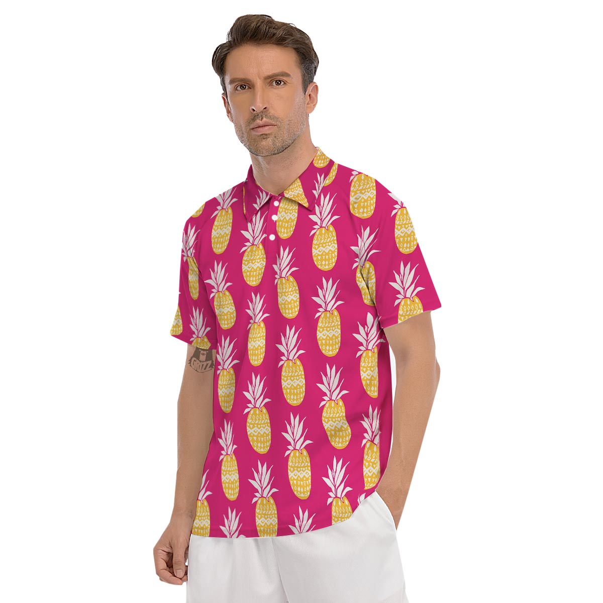Aztec Hawaiian Pineapple Print Men's Golf Shirts-grizzshop