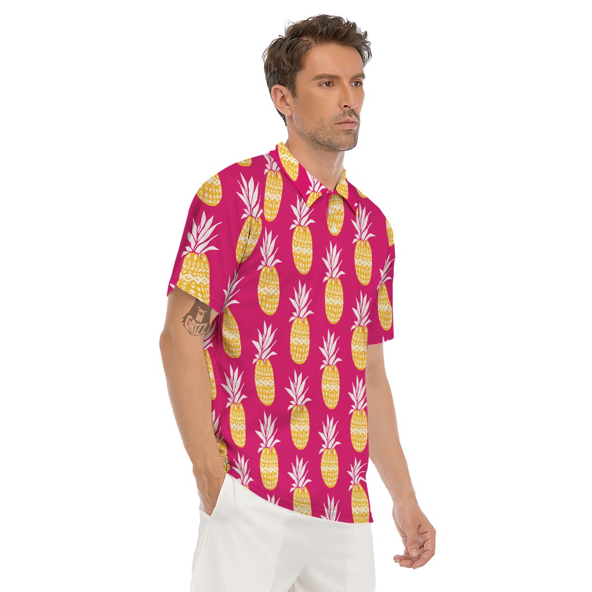 Aztec Hawaiian Pineapple Print Men's Golf Shirts-grizzshop