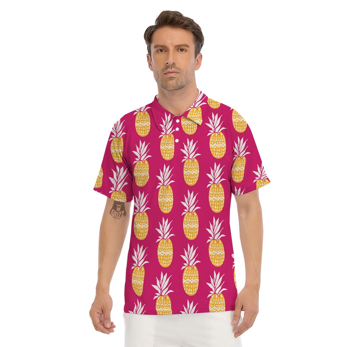 Aztec Hawaiian Pineapple Print Men's Golf Shirts-grizzshop