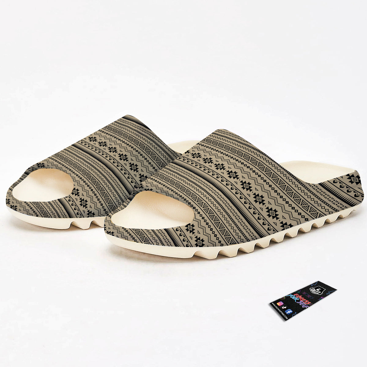 Aztec Beige And Black Print Pattern Sandals-grizzshop