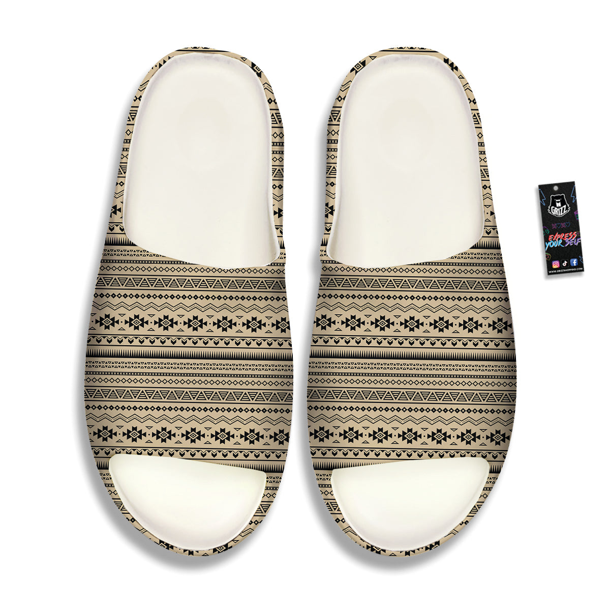 Aztec Beige And Black Print Pattern Sandals-grizzshop