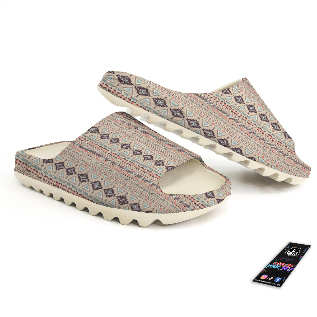 Aztec Beige Print Pattern Sandals-grizzshop