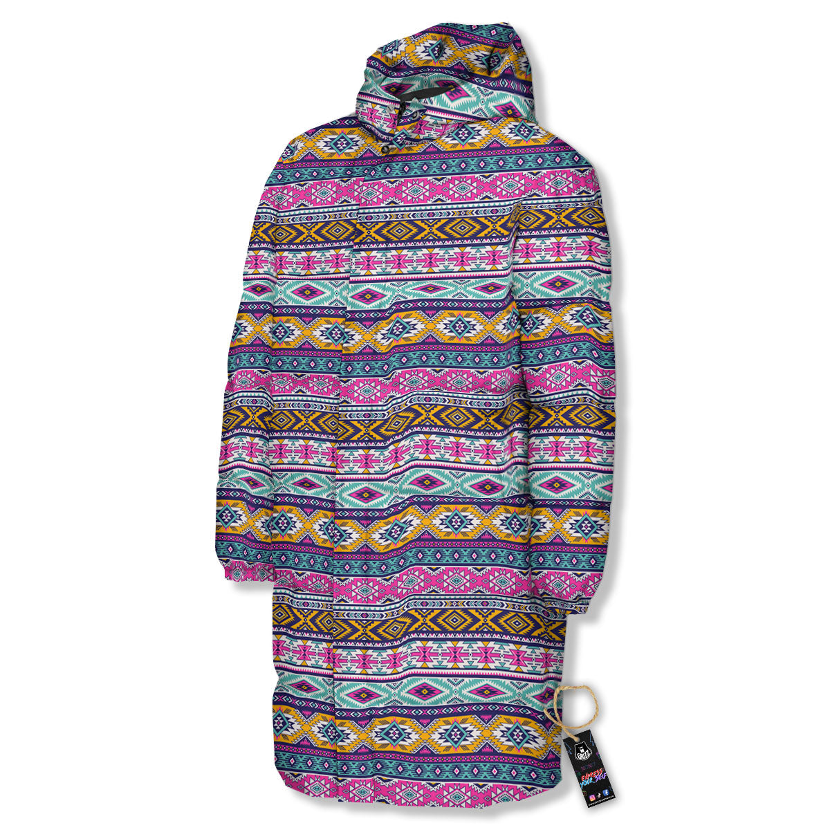 Aztec Bright Colors Print Pattern Long Down Jacket