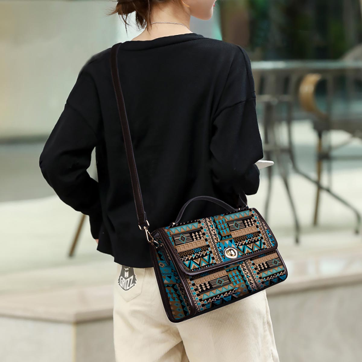 Aztec Brown And Teal Print Pattern Women's Satchel Bag