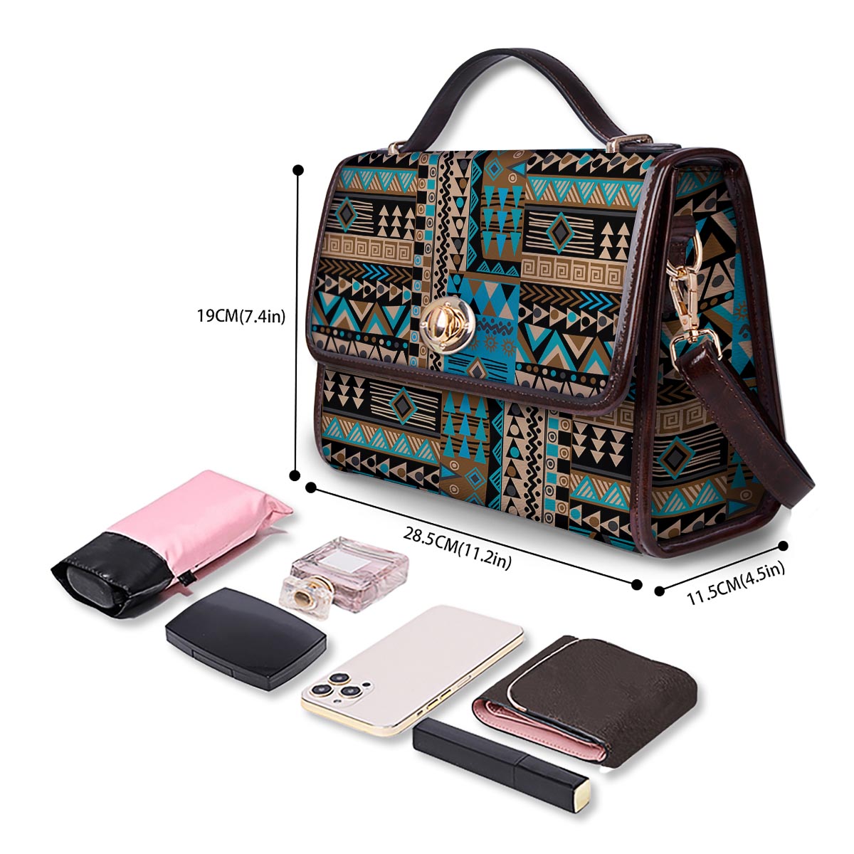 Aztec Brown And Teal Print Pattern Women's Satchel Bag